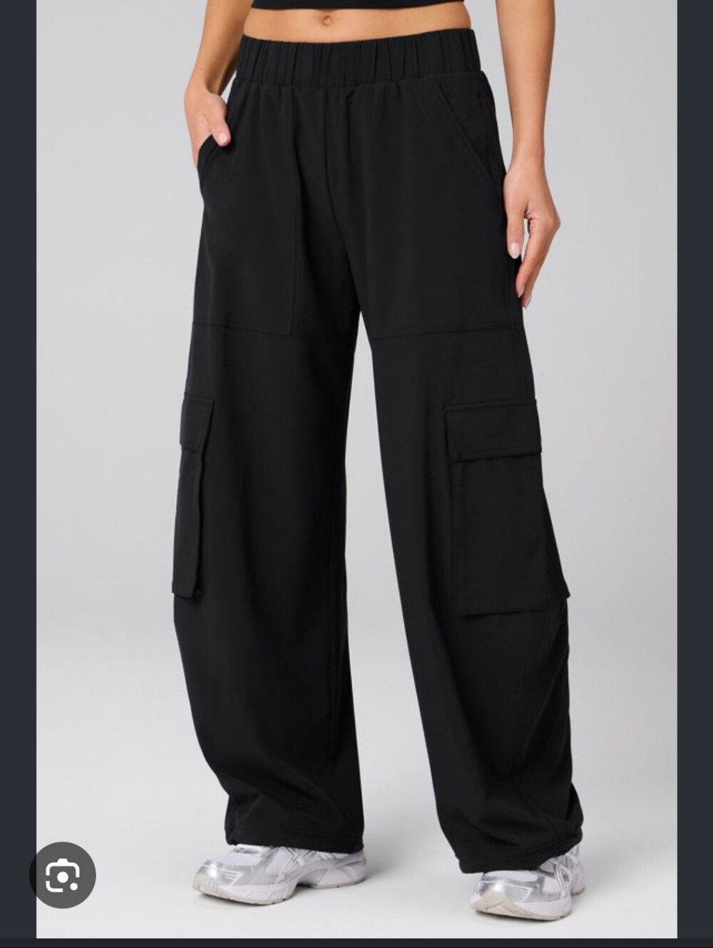 Fabletics Black Cargo Lounge Pants - Wide Leg, Elastic Waist